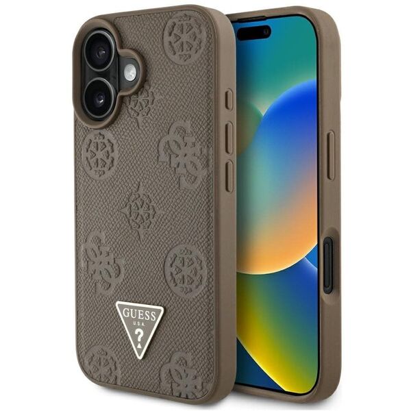 Etui Guess Grained Hot Stamp Peony       Triangle Logo MagSafe do iPhone 16 brązowy
