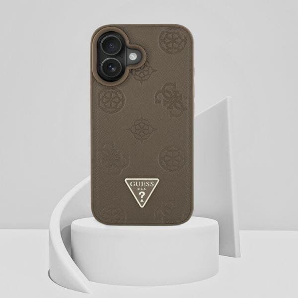 Etui Guess Grained Hot Stamp Peony       Triangle Logo MagSafe do iPhone 16 brązowy
