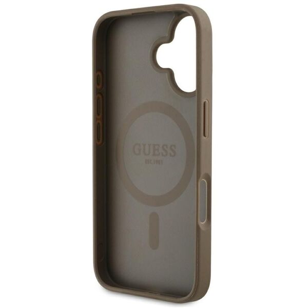 Etui Guess Grained Hot Stamp Peony       Triangle Logo MagSafe do iPhone 16 brązowy