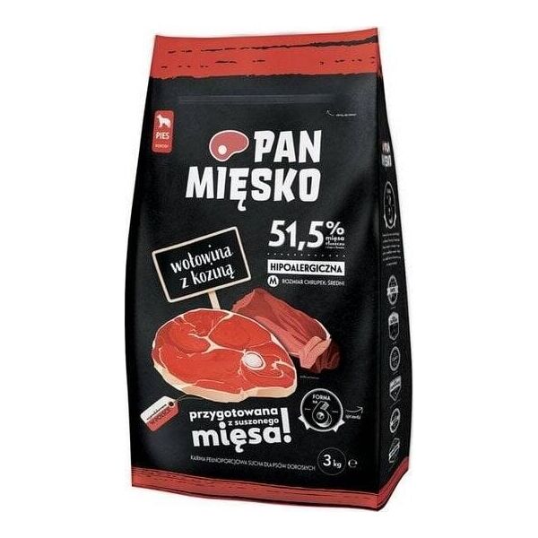 Pan Mięsko Karma sucha dla psa Wołowina z koziną (dorosły) chrupki M 3kg