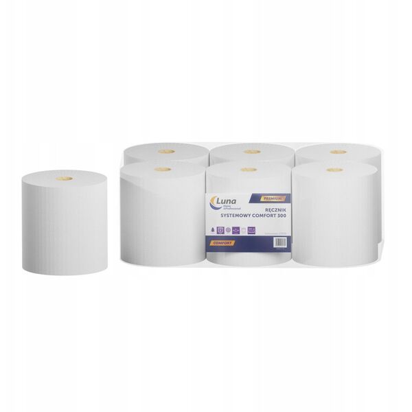 Luna Home & Professional - Ręcznik systemowy Friendly Comfort, Center Pull, makulatura, jedna wartswa, 300 m - 6 rolek