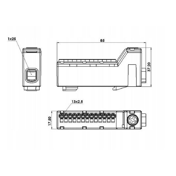 Μπάρα σύνδεσης Pawbol E.4136N χωρίς σπείρωμα 1x 2,5-25 mm2, 13x 1,5-2,5 mm2 μπλε