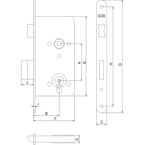 LOB Zamek wpuszczany 72x50mm (WC Z75C)