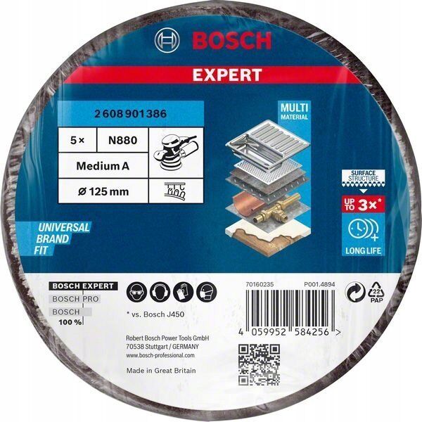 Szlifierka Bosch Bosch Expert fleece disc N880 Medium S, 125mm, sanding sheet (black, 5 pieces, for eccentric sanders)