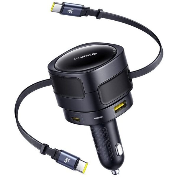 Ładowarka samochodowa Baseus Enjoyment Max z kablami USB-C+USB-C i portami USB-A+USB-C 90W Czarny