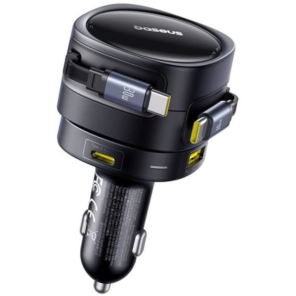 Ładowarka samochodowa Baseus Enjoyment Max z kablami USB-C+USB-C i portami USB-A+USB-C 90W Czarny