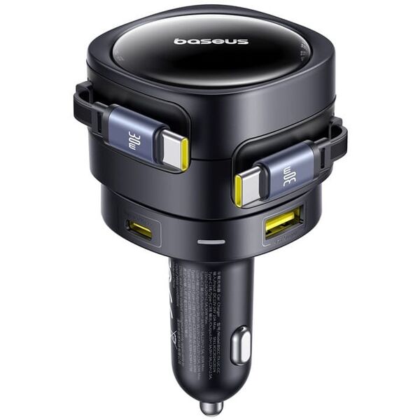 Ładowarka samochodowa Baseus Enjoyment Max z kablami USB-C+USB-C i portami USB-A+USB-C 90W Czarny