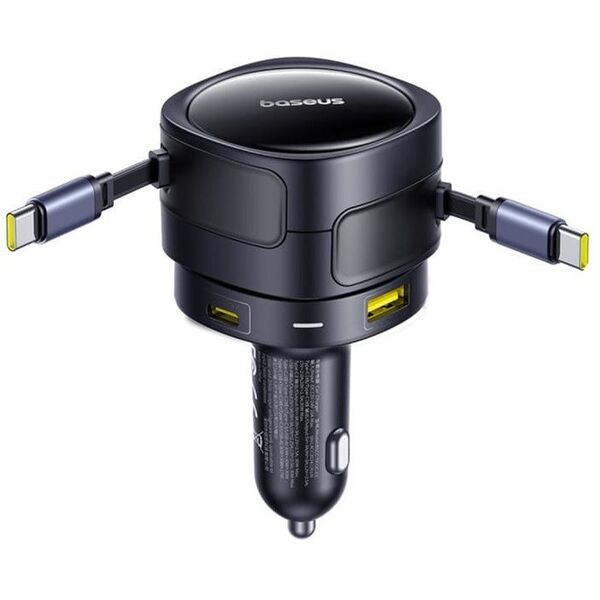 Ładowarka samochodowa Baseus Enjoyment Max z kablami USB-C+USB-C i portami USB-A+USB-C 90W Czarny