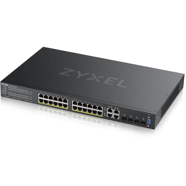 Zyxel GS2220-28HP - Switch - managed - 24 x 10/100/1000 (PoE+) + 4 x Kombi-Gigabit-SFP - an Rack montierbar - PoE+ (375 W)