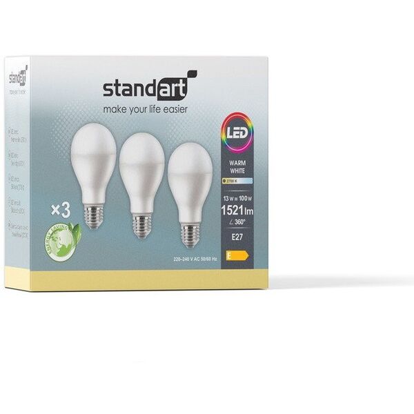 ΛΑΜΠΤΗΡΕΣ LED A60 13W E27 1521LM 2700K 3ΤΕΜ