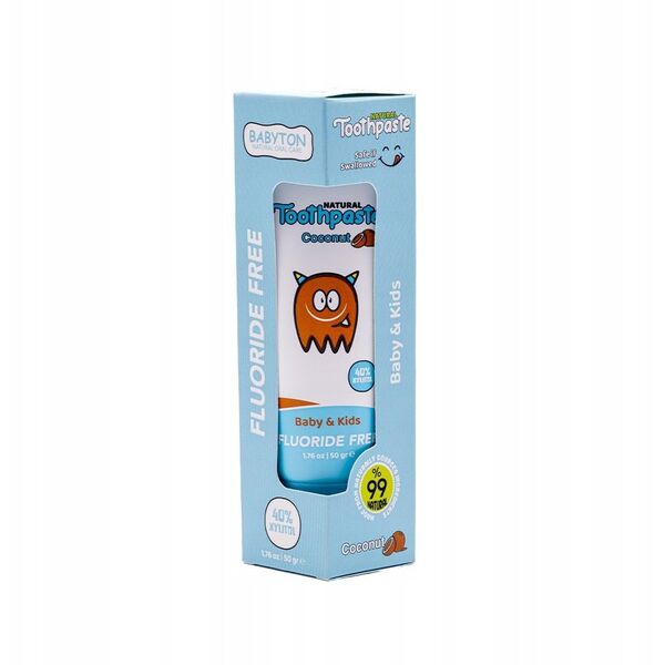 Babyton, Naturalna pasta do zębów dla dzieci o smaku kokosowym bez fluoru, 6m+, 50 g