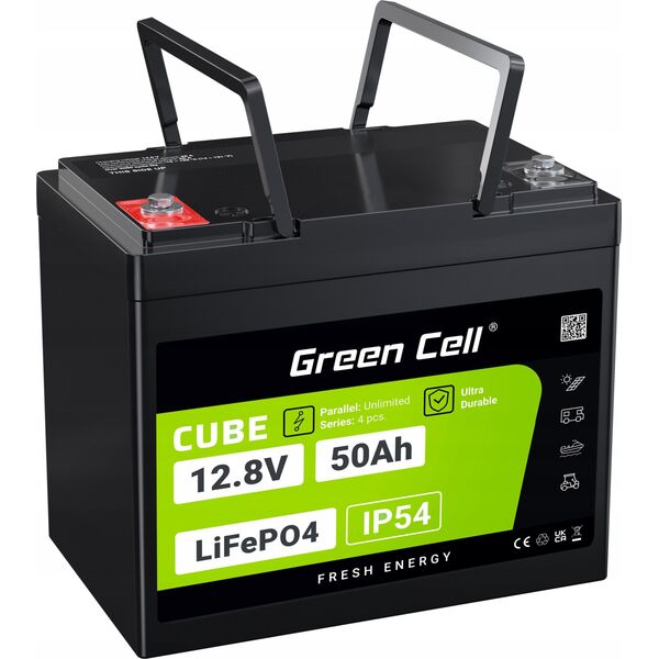 Green Cell Green Cell CUBE Akumulator LiFePO4 50Ah 12.8V 640Wh Litowo-Żelazowo-Fosforanowy do Kampera, Wózka golfowego,Elektrowni wiatrowej