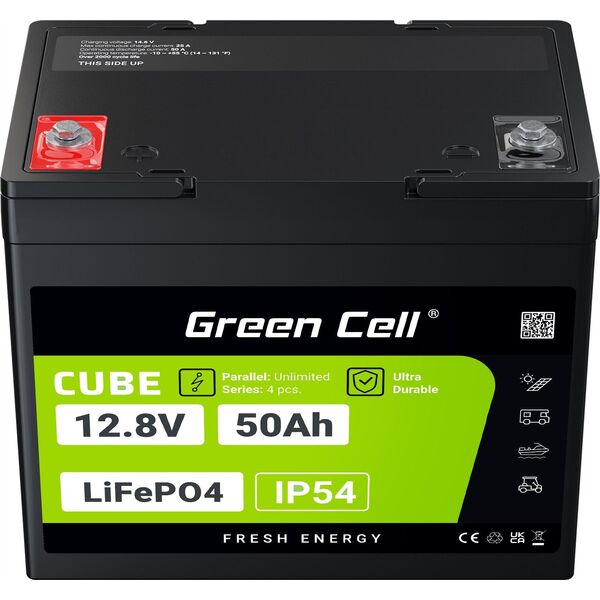 Green Cell Green Cell CUBE Akumulator LiFePO4 50Ah 12.8V 640Wh Litowo-Żelazowo-Fosforanowy do Kampera, Wózka golfowego,Elektrowni wiatrowej