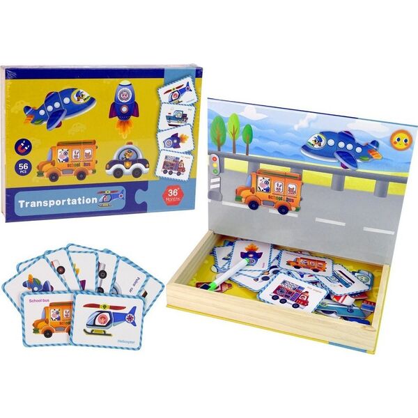 LeanToys Magnetyczna Układanka Książka Transport Puzzle Karty