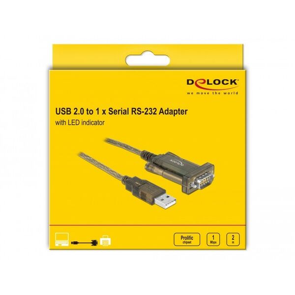 Καλώδιο DeLOCK 64073 παράλληλο Διαφανές 2 m USB Τύπου-A DB-9