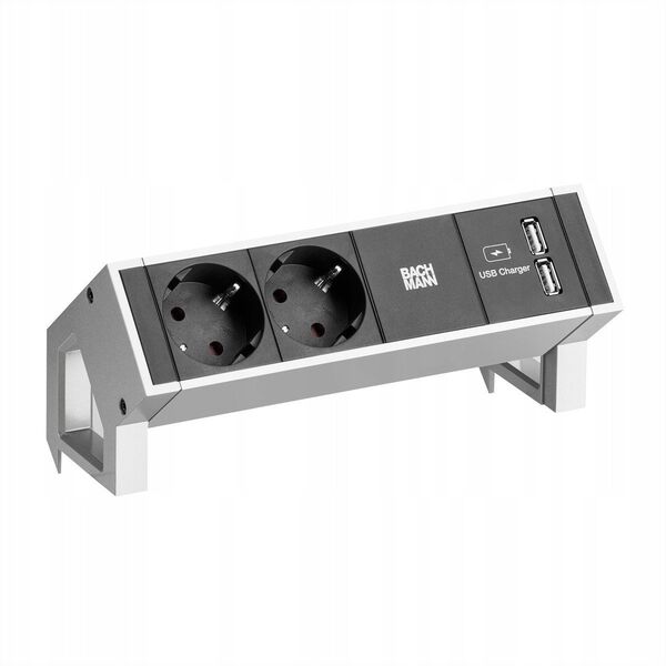 BACHMANN DESK2 2x πρίζα με γείωση 1x φορτιστής USB, λευκό