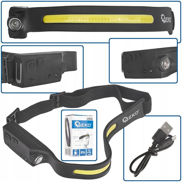 Φακός κεφαλής με αισθητήρα κίνησης LED COB 3W + 1W XPE 1200mAh 350lm IPX4 (100)