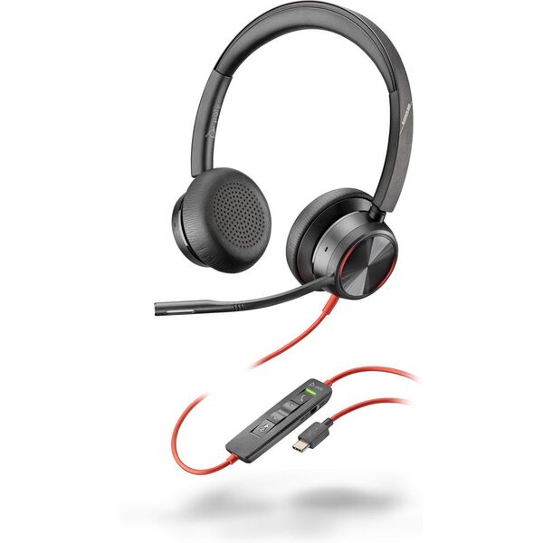 Ακουστικά POLY Blackwire 8225 USB-C, Ενσύρματα, Γραφείο/Κέντρο Κλήσεων, 185 g, Ακουστικά, Μαύρο