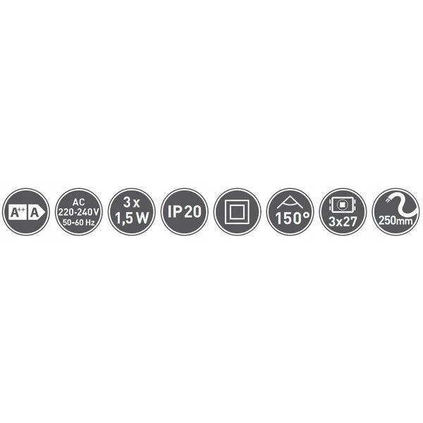 Φωτιστικά LED χωνευτά GTV BARRI, 3x1.5 W, 3x80 lm, 2700 K, 220 V, χρώμα αλουμινίου, ο7 εκ., 3 τεμ.
