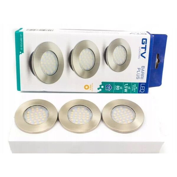 Φωτιστικά LED χωνευτά GTV BARRI, 3x1.5 W, 3x80 lm, 2700 K, 220 V, χρώμα αλουμινίου, ο7 εκ., 3 τεμ.