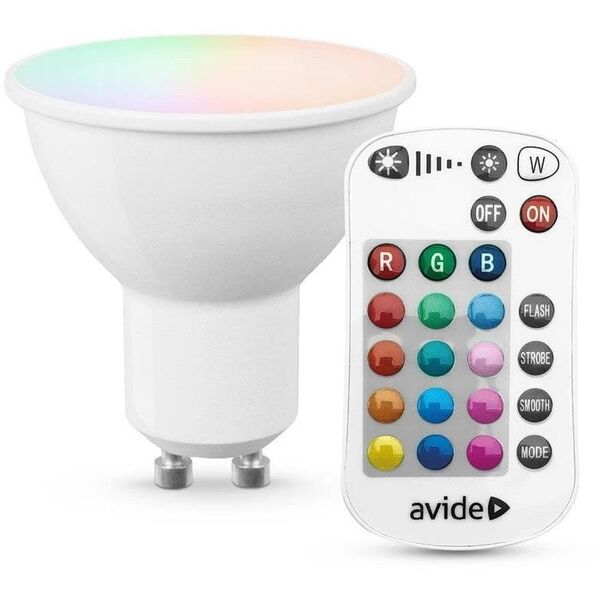 Λάμπα LED AVIDE, GU10, 4.2W (=23W), RGB, 2700K, 230 lm, ρυθμιζόμενη, 360 μοίρες, με τηλεχειριστήριο