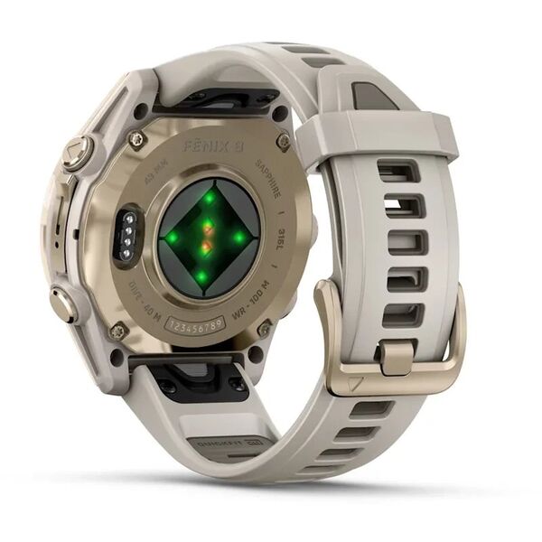 Zegarek sportowy Garmin Fenix 8 43 mm AMOLED Sapphire Soft gold z piaskowo-beżowym paskiem [010-02903-11]