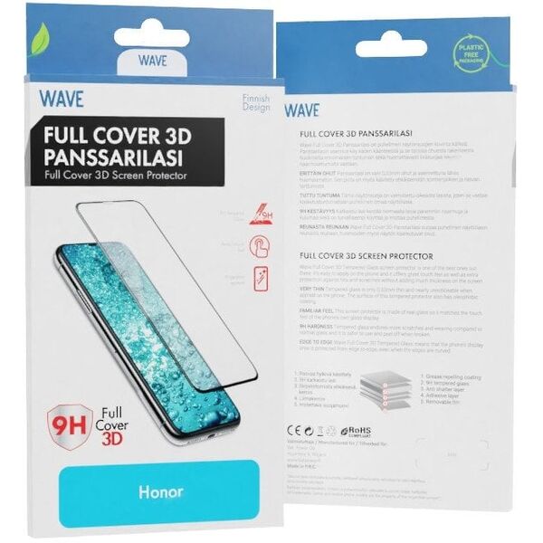 Wave Full Cover 3D Tempered Glass, Honor 90, μαύρο πλαίσιο
