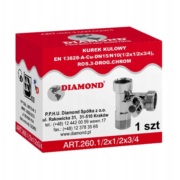 Diamond kurek kulowy rosyjski 3-drogowy 1/2"x1/2"x3/4", chrom ART.260.1/2X1/2X3/4