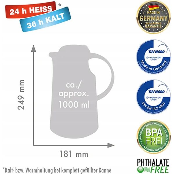 Rotpunkt Dzbanek termos konferencyjny ROTPUNKT 280 1 L szklany wkład nadruk HERBATA