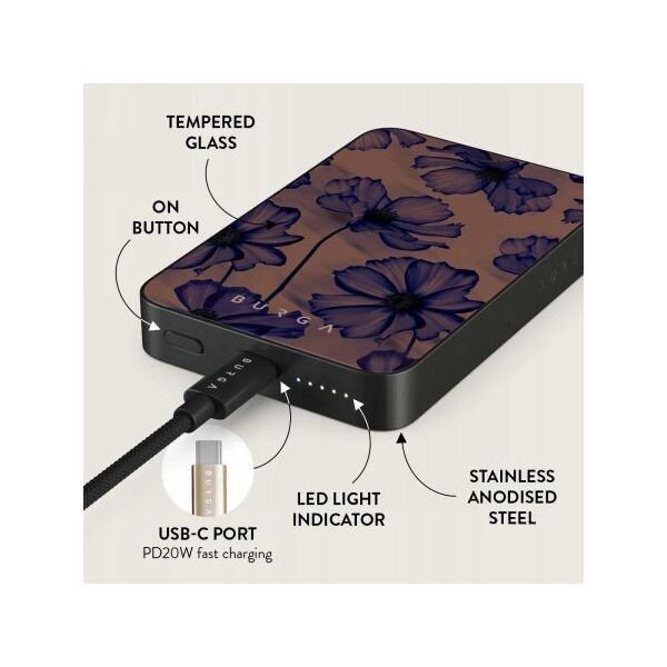 Slowmoose Burga Gunmetal Magnetic Powerbank - magnetyczny powerbank 5000 mAh kompatybilny z MagSafe, kabel USB-C - USB-C w zestawie (velvet night)