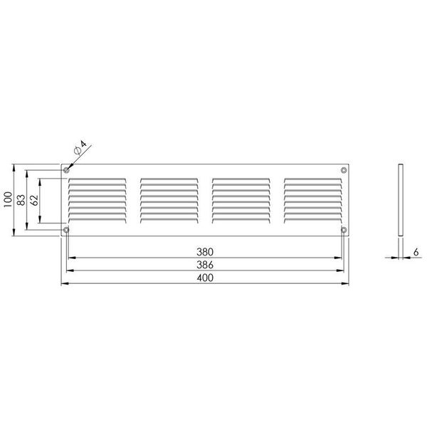 Μεταλλική γρίλια εξαερισμού MR4010M, 400 x 100 mm, μαύρη.