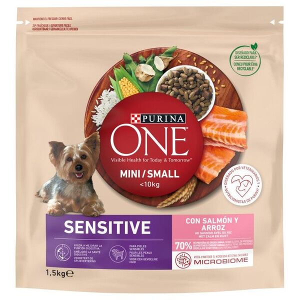 Ξηρά τροφή για σκύλους ONE Mini Sensitive, με σολομό και ρύζι, 1.5 kg