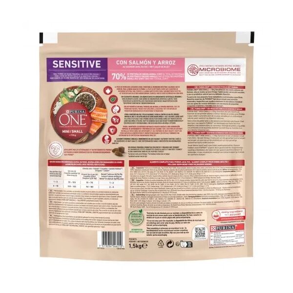 Ξηρά τροφή για σκύλους ONE Mini Sensitive, με σολομό και ρύζι, 1.5 kg
