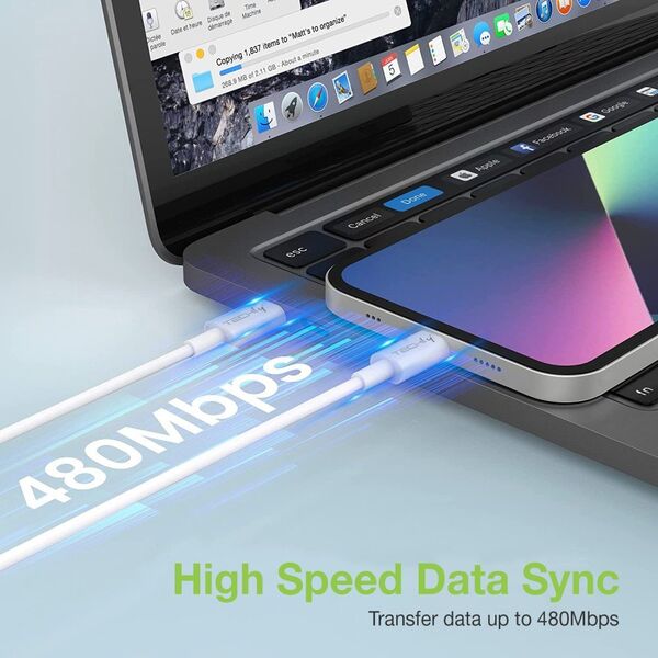 Καλώδιο σύνδεσης USB2.0 τύπου C Techly λευκό 1m