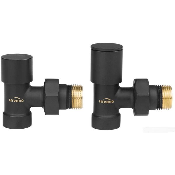Σετ σύνδεσης καλοριφέρ INVENA CZ-33-K15-S, βαλβίδα παροχής+διακοπής, γωνιακή, μαύρο