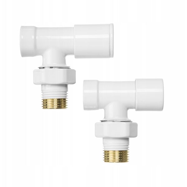 Σετ σύνδεσης καλοριφέρ INVENA CZ-31-K15-S, βαλβίδα παροχής+διακοπής, γωνιακή, λευκή.
