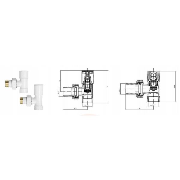 Σετ σύνδεσης καλοριφέρ INVENA CZ-31-K15-S, βαλβίδα παροχής+διακοπής, γωνιακή, λευκή.