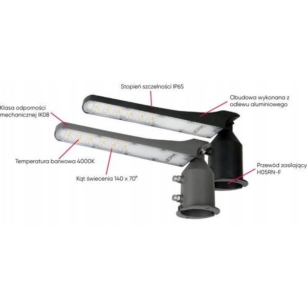Φωτιστικό δρόμου με φωτοκύτταρο LED 230V 50W 5 000lm, 140° x 70° 4000K, γκρι, FLAMINGO, IP65, IK08