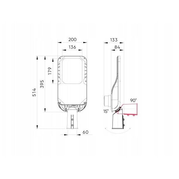 Φωτιστικό δρόμου LED 230V 50W 7000lm, 150x110deg 4000K, CAMINO, IP66, IK08