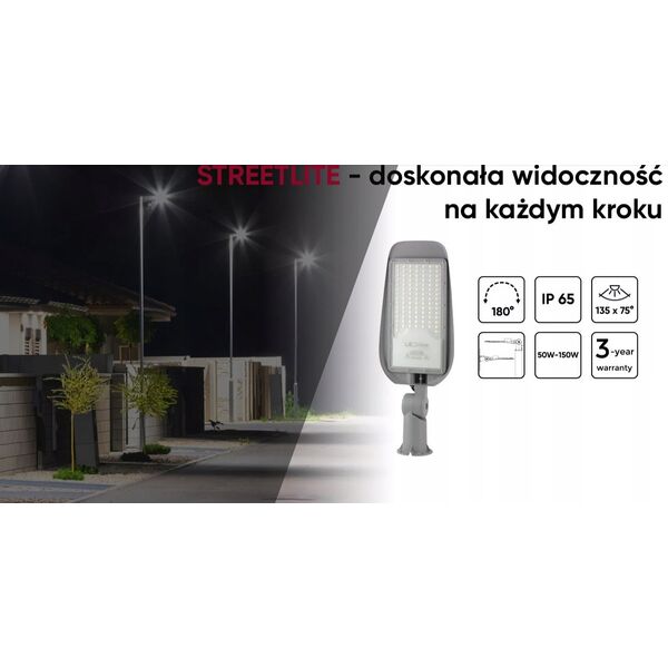 Φωτιστικό δρόμου LED 230V 50W 5 000lm, 130° x 75° 4000K ουδέτερο λευκό, STREETLITE, IP65, IK08