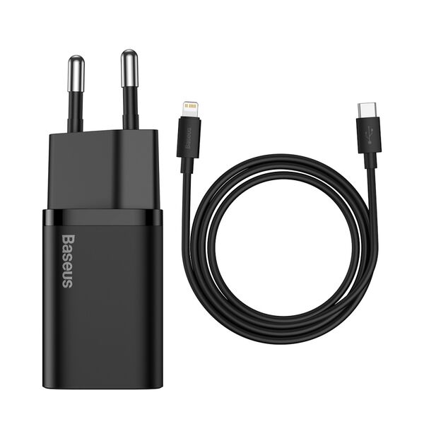 Baseus wall charger Super Si PD 20W 1x USB-C black + USB-C - Lightning cable 6953156230057
