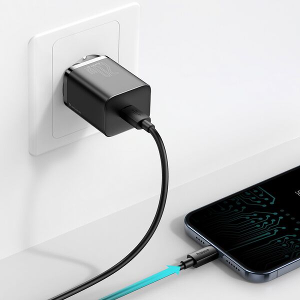 Baseus wall charger Super Si PD 20W 1x USB-C black + USB-C - Lightning cable 6953156230057