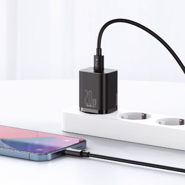 Baseus wall charger Super Si PD 20W 1x USB-C black + USB-C - Lightning cable 6953156230057