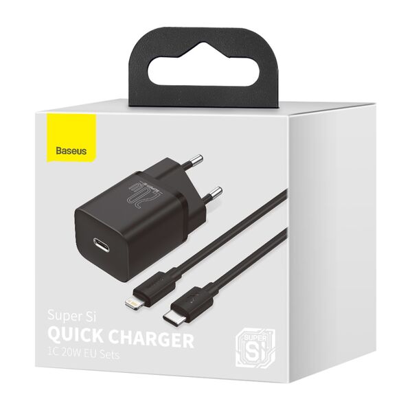 Baseus wall charger Super Si PD 20W 1x USB-C black + USB-C - Lightning cable 6953156230057