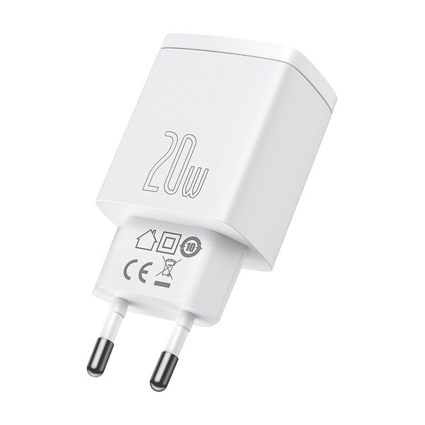 Baseus wall charger Compact PD 20W 1x USB-C 1x USB white 6953156207240