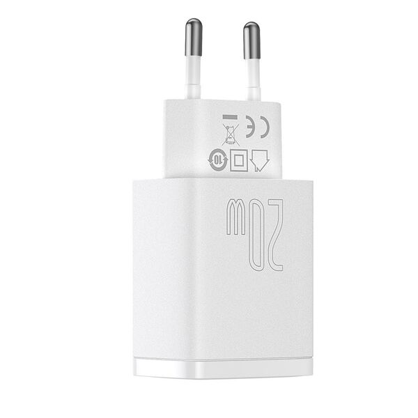 Baseus wall charger Compact PD 20W 1x USB-C 1x USB white 6953156207240