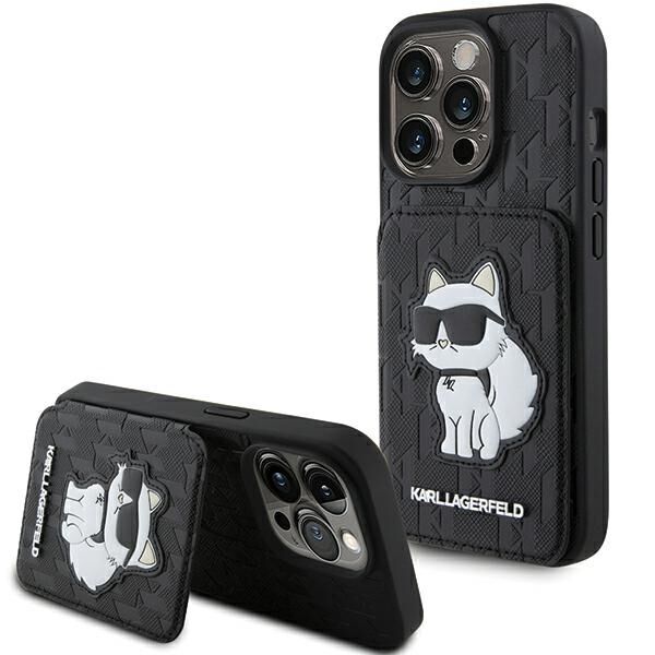 Karl Lagerfeld case for iPhone 15 Pro 6,1" KLHCP15LSAKCNSCK black hardcase Saffiano Cardslots and Stand Monogram Choupette 3666339169619
