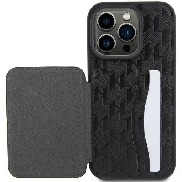 Karl Lagerfeld case for iPhone 15 Pro 6,1" KLHCP15LSAKCNSCK black hardcase Saffiano Cardslots and Stand Monogram Choupette 3666339169619