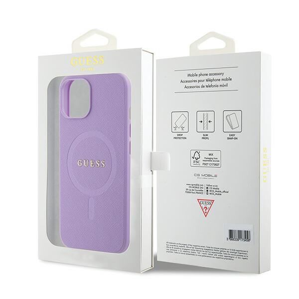 Guess case for iPhone 15 6,1" GUHMP15SPSAHMCU purple hardcase Saffiano MagSafe 3666339155902