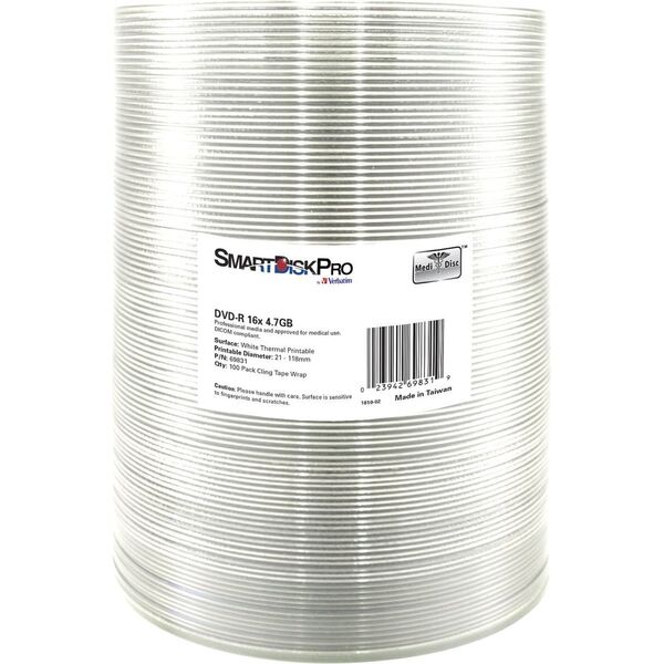 SmartDisk DVD-R, White Thermal Printable, 69831, 4.7GB, 16x, wrap, 100-pack, 12cm, για την αρχειοθέτηση δεδομένων